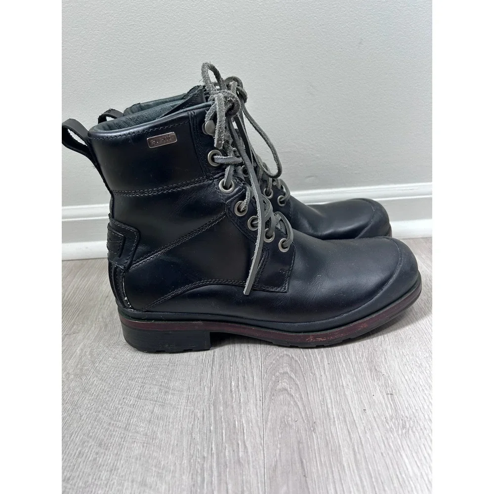 UGG Hannen Black Leather Waterproof eVent Lace Up Boots Mens 8.5 Shearling Lined